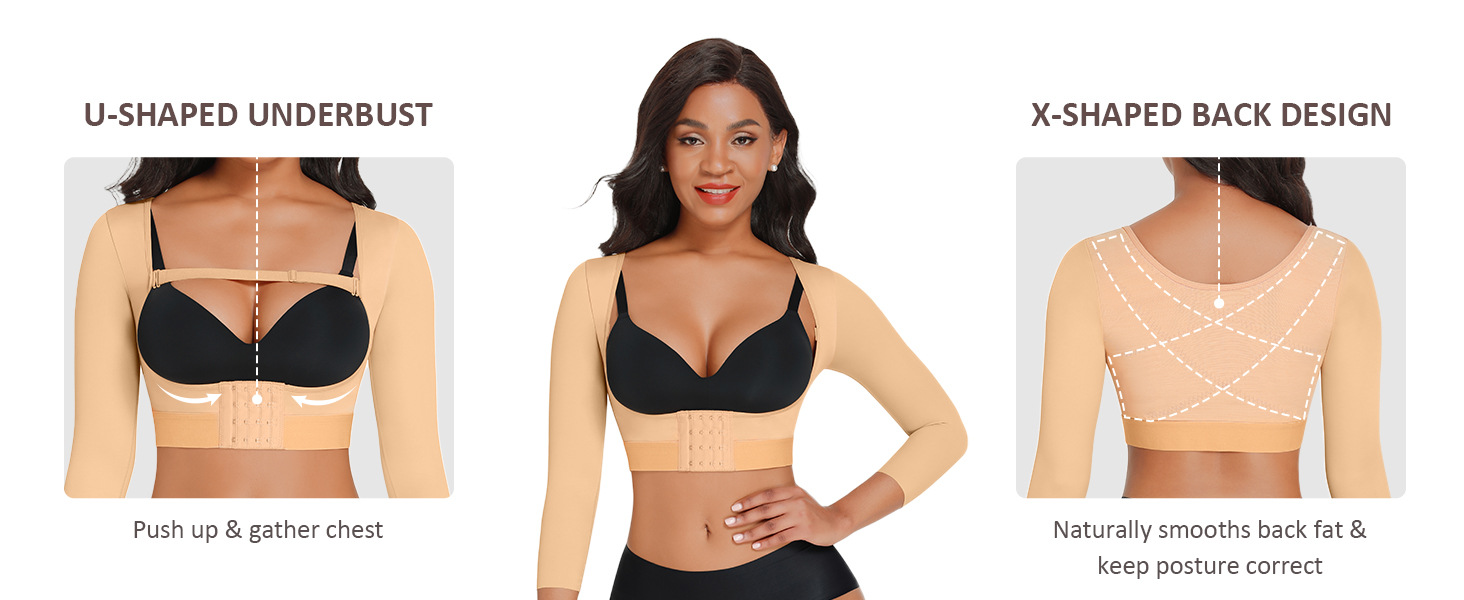 Womens Long Sleeve Posture Corrective Shaperwear Breast Support Shaper Bra